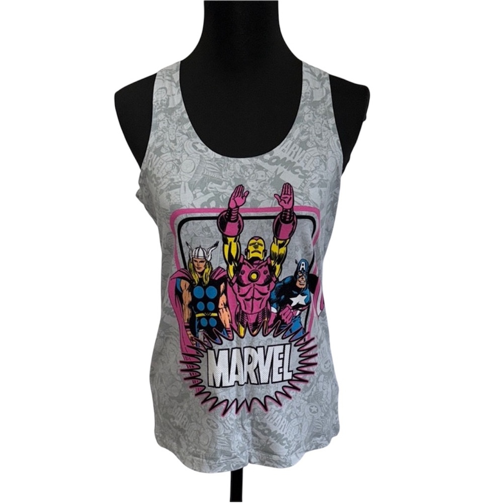 Marvel Comics XL Heather Gray Superhero Graphic Racerback Tank Lounge Casual
